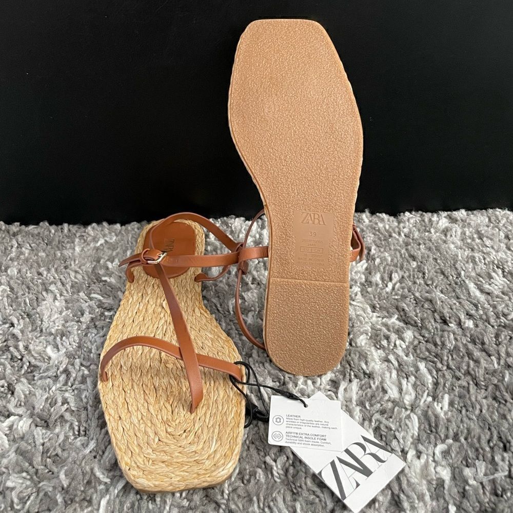 NWT Zara Leather Strap Flat Sandals - Picture 10 of 11